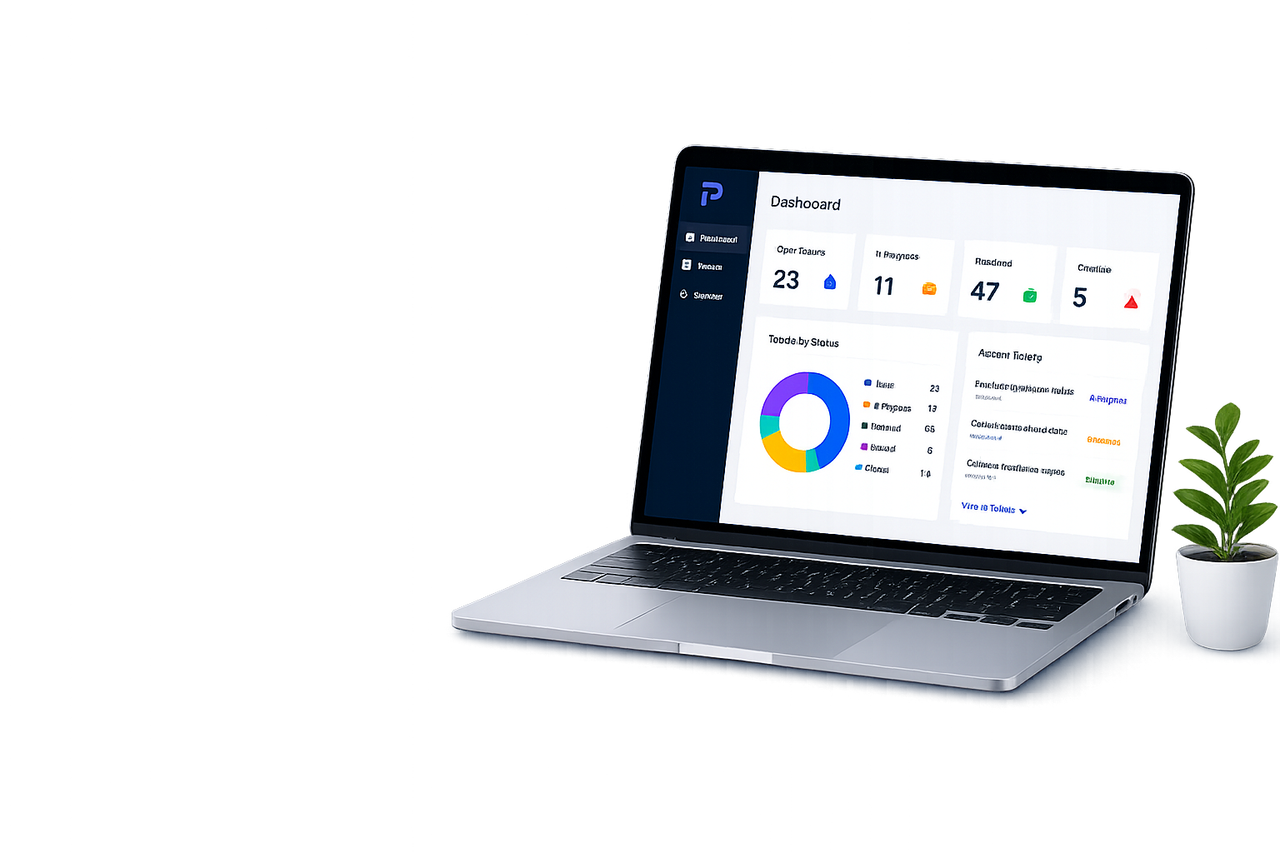 Premtek Client Portal dashboard shown on a laptop